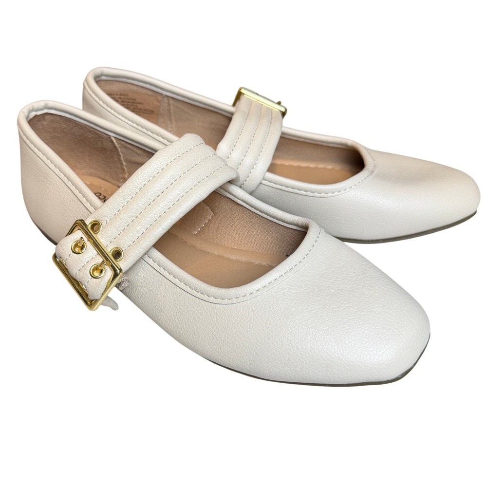 Sonoma Mary Jane Flats Womens 6 Cream Buckle Ortholite Eco Ballet Classic Preppy